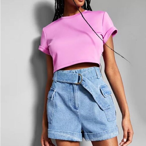 Jeannie Mai X INC Denim Belted Cargo Shorts NEW! - Picture 3 of 10